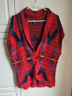 Chaps Red Aztec Shawl-Collar Knit Sweater Vest